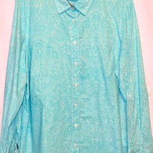 Tommy Hilfiger Shirt Womens XXL Turquoise Paisley Button Up Long Sleeve